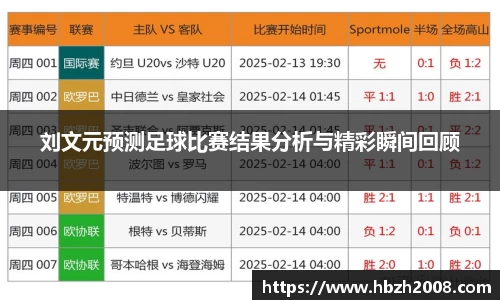 刘文元预测足球比赛结果分析与精彩瞬间回顾